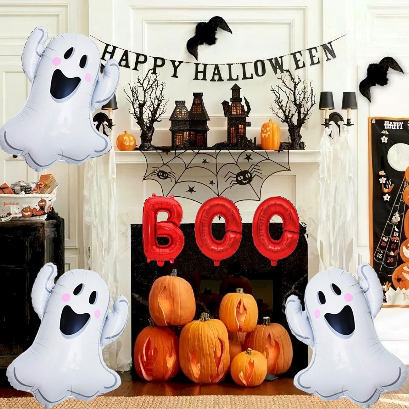 9 Pcs Halloween Balloons White Ghosts Balloons Halloween Foil Balloon for Ghosts Birthday Themed Party Decorations Kit