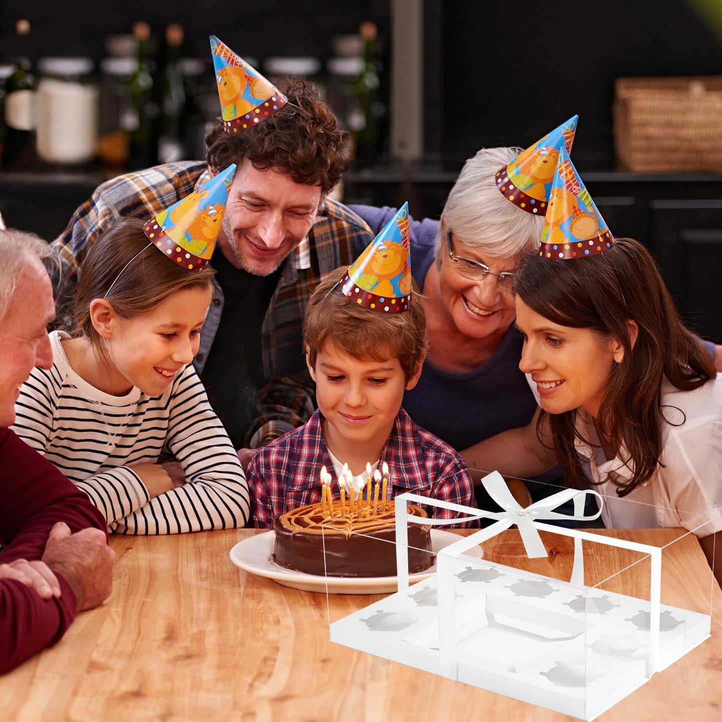 JCD 9 Pcs Cake and Cupcake Combo Bento Boxes with Clear Lid for mini cake and 8 Cupcakes -Cakes Cupcakes Combo Box with Clear Window Baking Supplies (1+8/9Pcs)