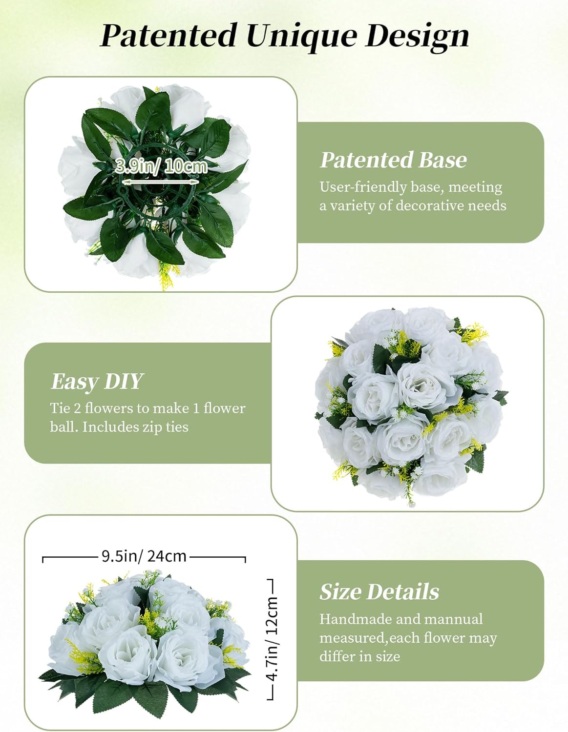 BLOSMON White Roses Artificial Flowers: 2 Pcs Fake Floral Balls Centerpiece for Wedding Table - Artificial Silk Kissing Bouquet Flower Arrangement for Home Party Event Decor