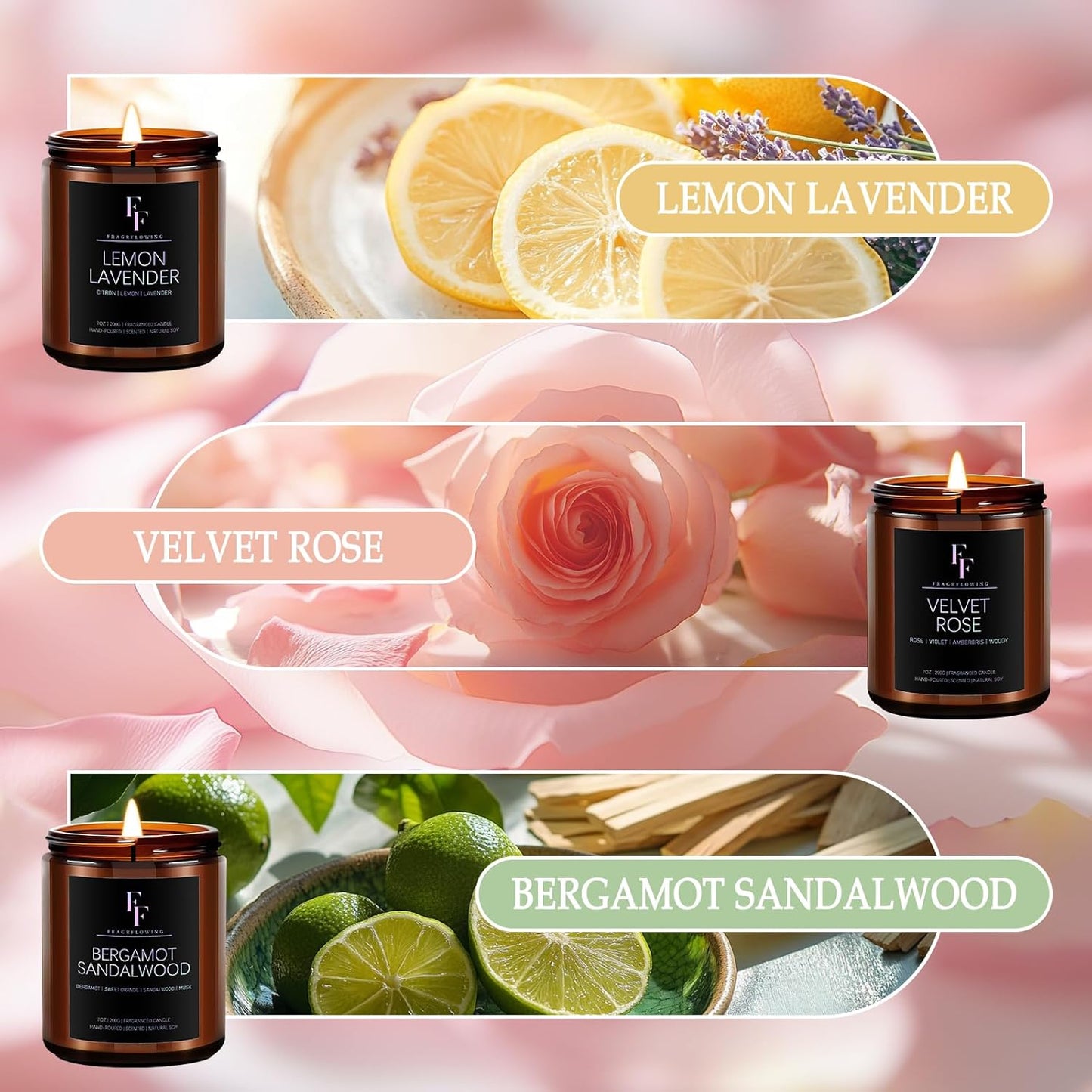 Scented Candles Set, Soy Wax Candles 6 Pack 42 Oz Aromatherapy Candles Gift Set for Women Men (Sage/Vanilla/Lemon/Sandalwood/Mint/Rose