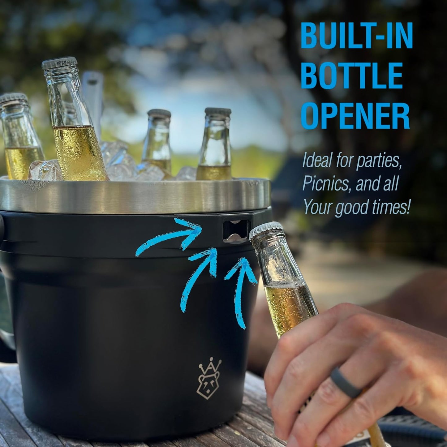 Insulated Ice Bucket with Lid & Scoop-XL Double-Walled, bar Essentials for Entertaining, Holiday Party, Stainless Steel Wine Chiller, Beverage Tub with Handle, Bottle Opener, Great Gift (Black)