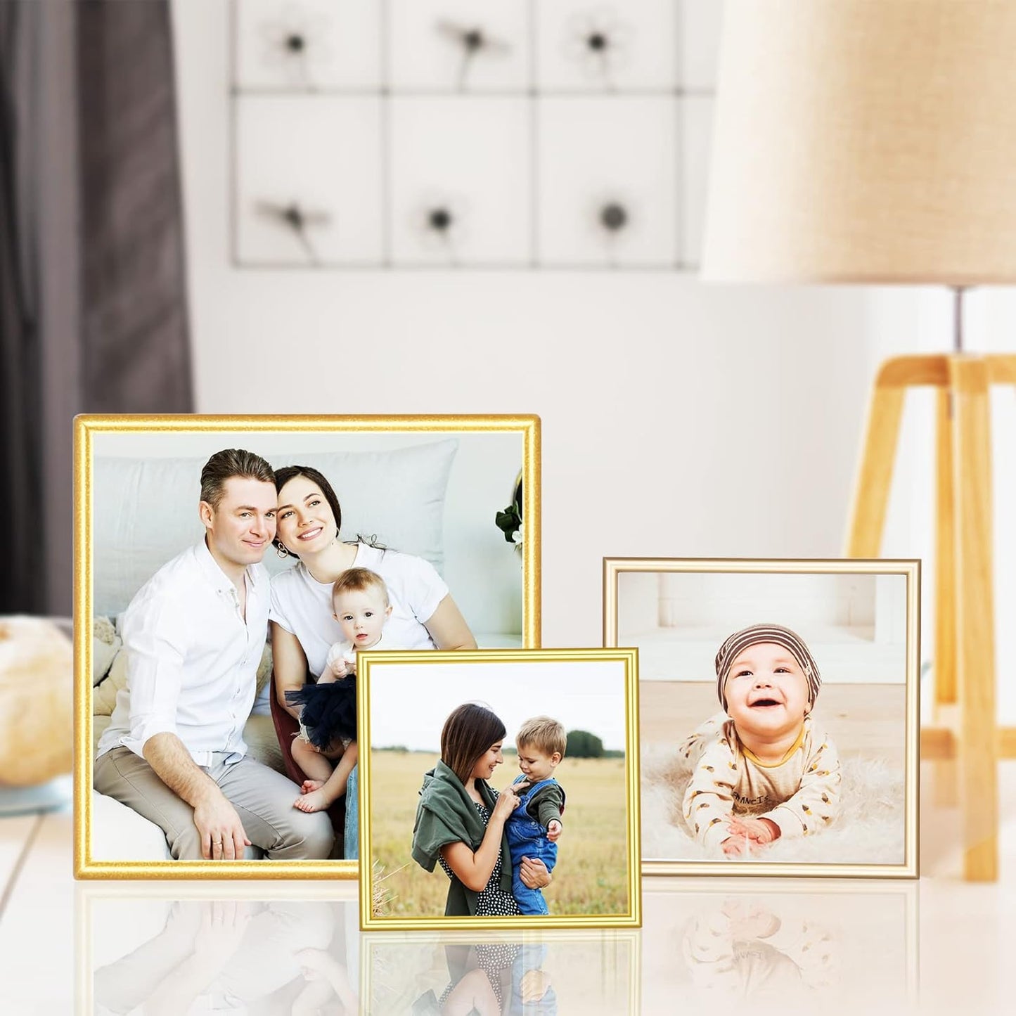 5x5 Picture Frames Gold - Brushed Brass Modern Simple Thin Aluminum Metal Photo Frame with HD Real Glass, Display for Tabletop and Wall Collage. (2 Pack)
