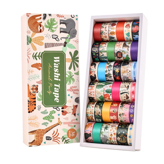 36 Rolls Animal Theme Washi Tape Set, Colorful Cute Adorable Animals Writable Decorative Tapes for Scrapbooking, Bible Journaling, Bullet Journaling, 0.6"x79" per Roll