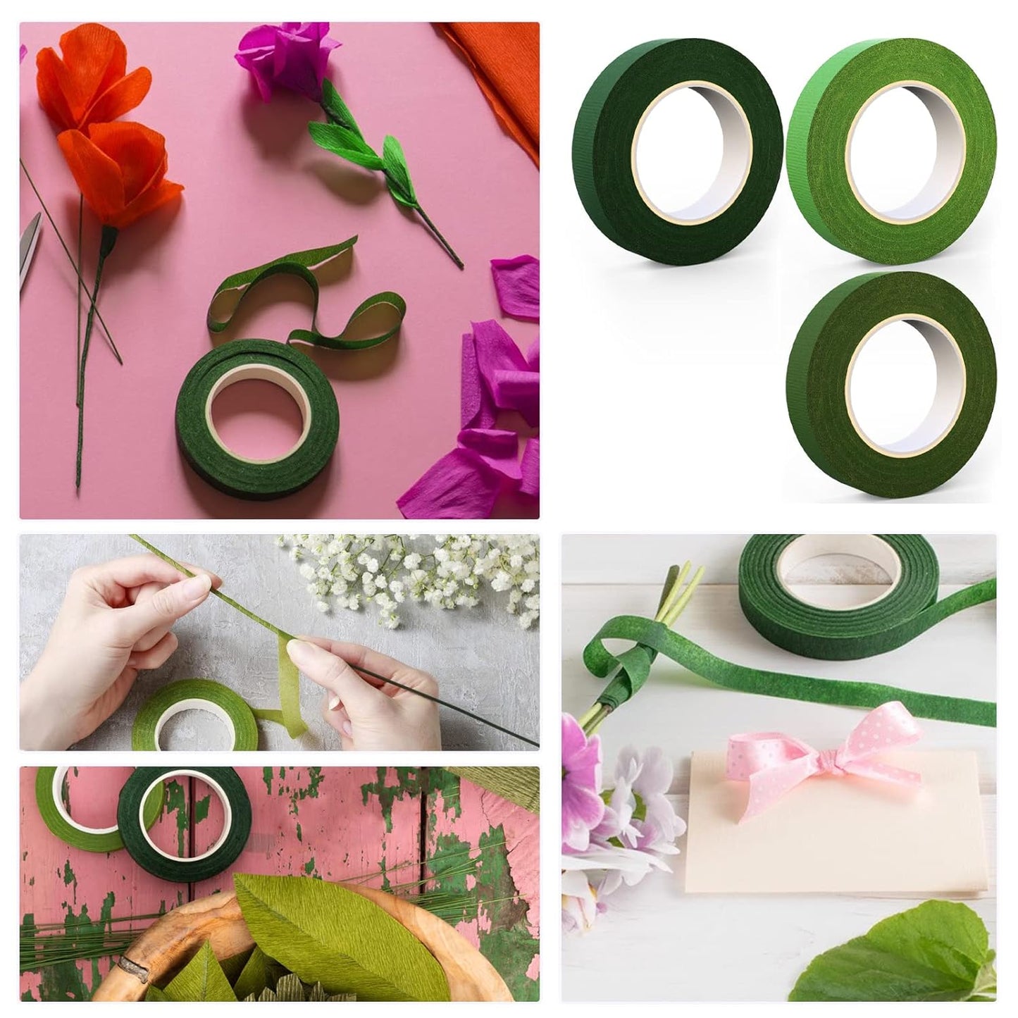 GLAMFIELDS Floral Arrangement Kit with Cutter, 5 Rolls 1/2" Wide Floral Tapes, 100 pcs 26 Gauge Floral Stem Wire, 1 Roll 22 Gauge Floral Wire for Bouquet Stem Wrapping and Floral Crafts