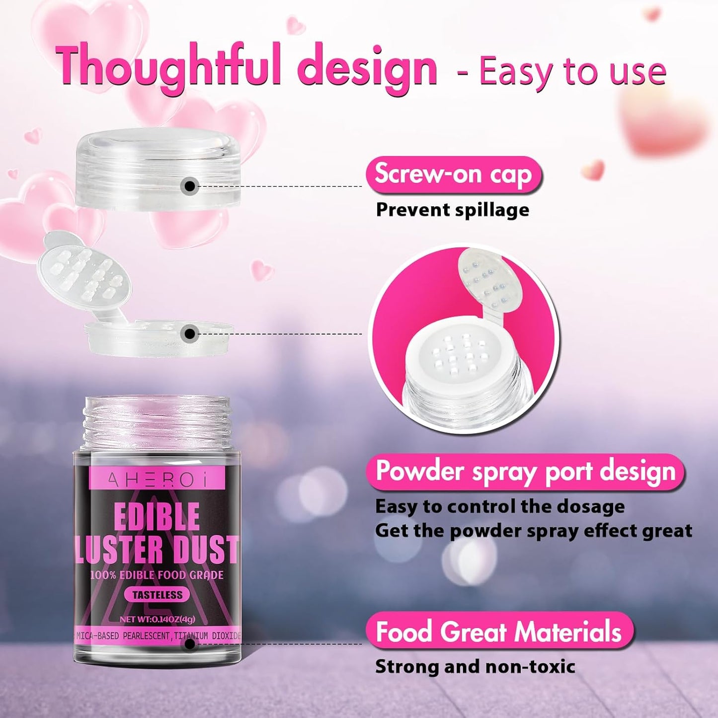 Aheroi Edible Glitter, 30 Colors Luster Dust Edible Glitter Pack for Drinks, Food Glitter Edible Shimmer Dust Powder, Edible Dust for Cocktail Chocolate Fondant Cake Decorating（4g/0.14oz）