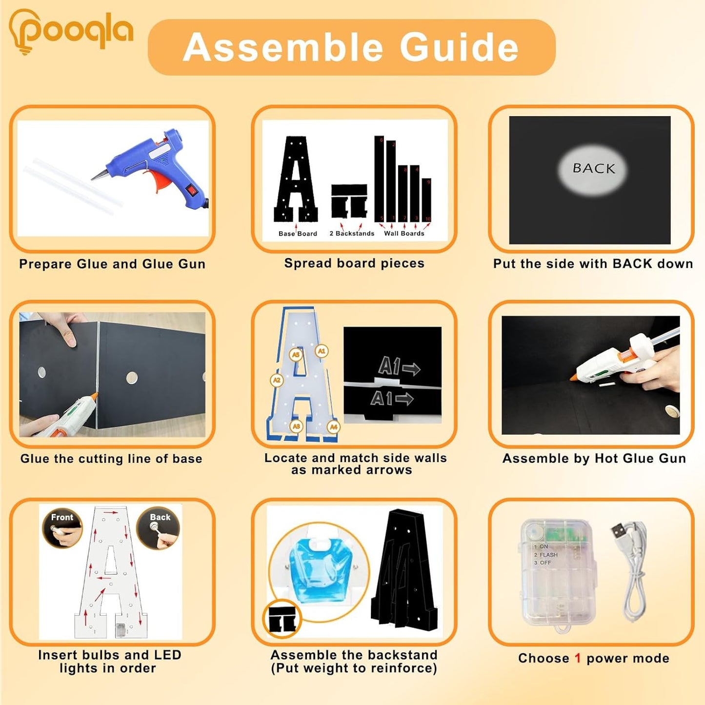 Pooqla 4 FT Marquee Light Up Letters, Giant Letter Sign Black Marquee Letter Lights 4 Feet Tall, Big Mosaic Letters for Balloons Birthday Party Anniversary Wedding Decorations, Warm White Letter C