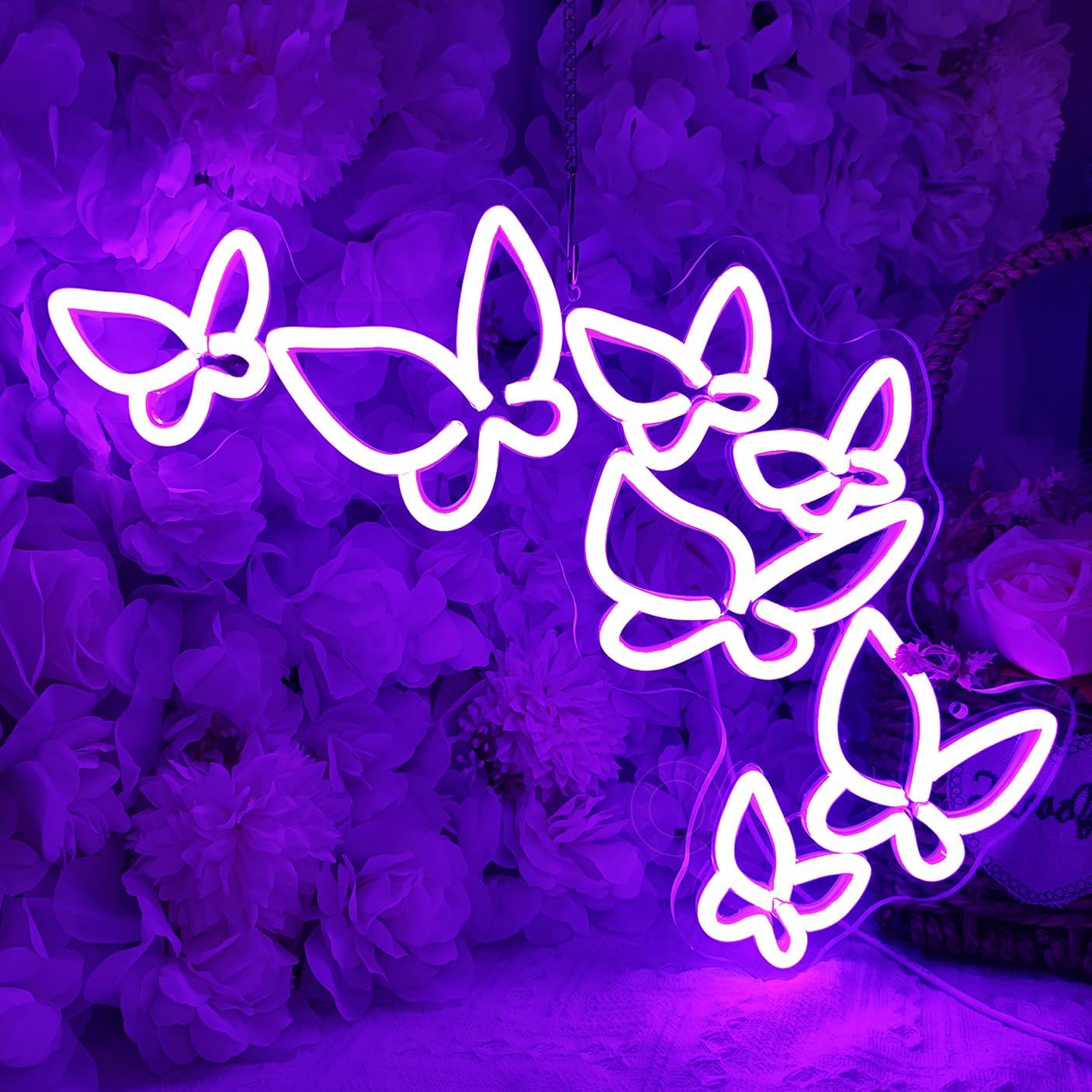 SYLHOME Butterfly Led Neon Light Sign Girls Bedroom Kids Room Beauty Studio Living Room Wedding Birthday Christmas Party Light Up Sign 16.5" X 8.9" USB