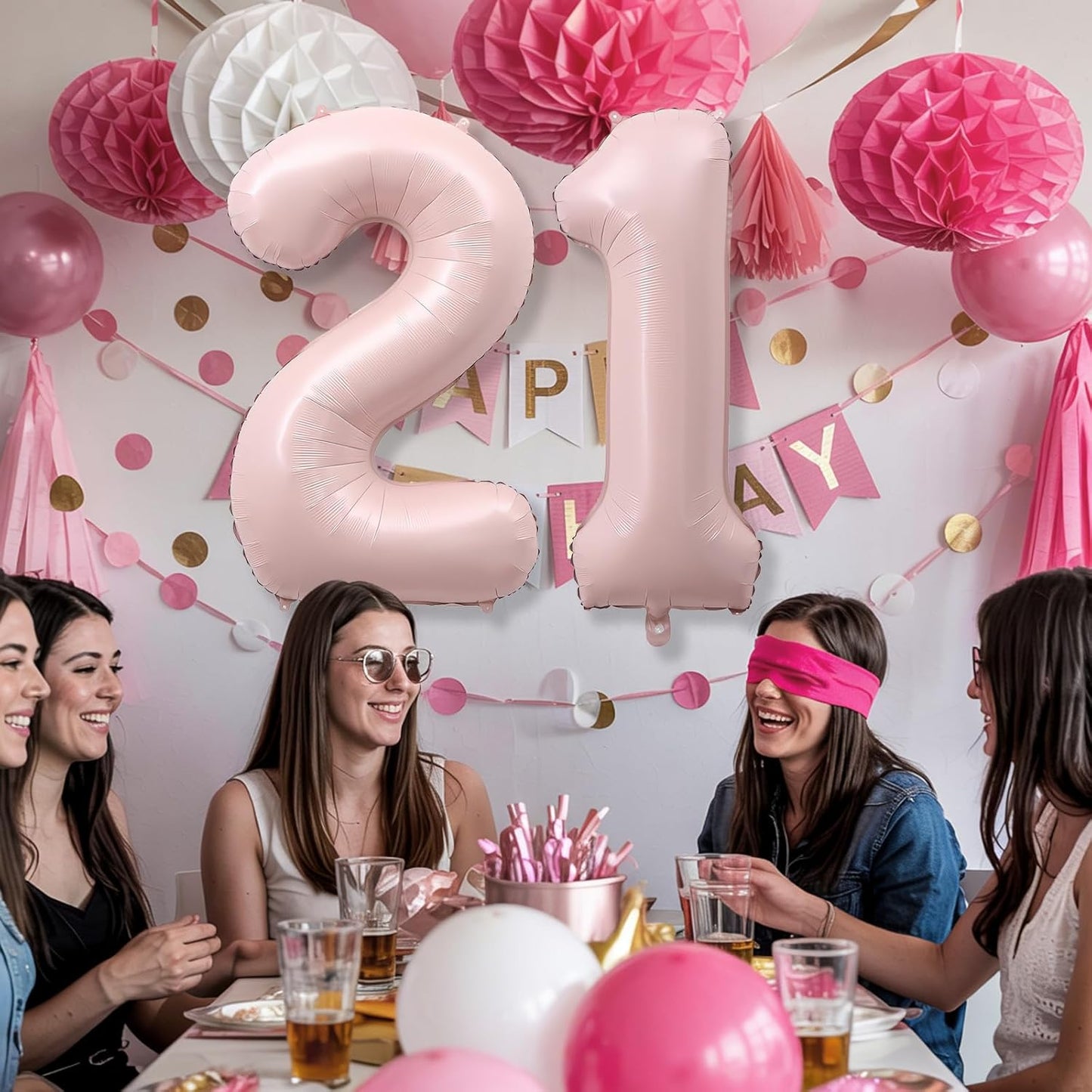 Light Pink 21st Birthday Balloon for Women, 40'' Self Inflating Mylar Number 21 Balloons, Big Blush Pastel Pink Foil 2 & 1 Helium Balloon for Her Boho Coquette 12th 21st Birthday Party Decorations