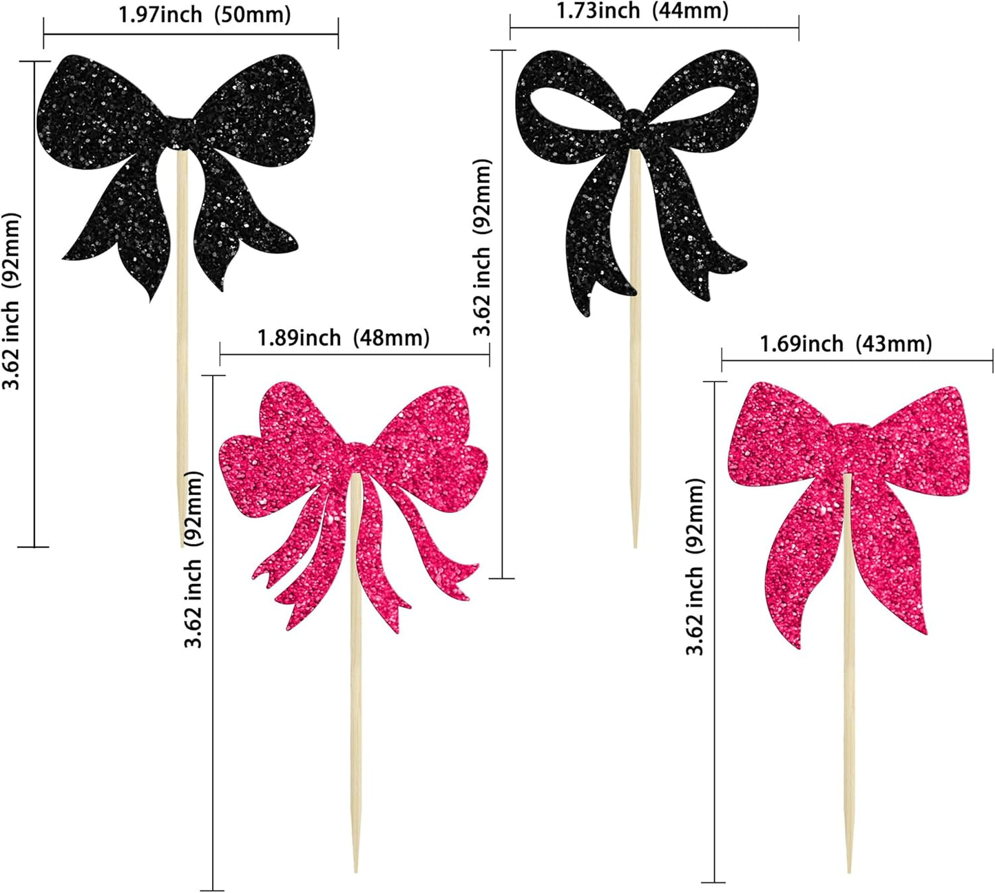 Gyufise 36Pcs Bow Cupcake Toppers Glitter Bowknot Cupcake Picks Bow Tie Birthday Decorations Bow Cake Toppers for Bridal Baby Shower Bachelorette Party Supplies Black Rose Red