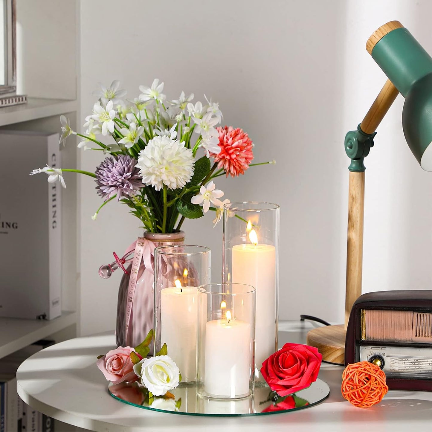 48 Pcs Thin Glass Cylinder Vases 2.5''/3.3'' Diameter 2mm Wall Thickness Clear Flowers Vase Hurricane Floating Candles Holders for Table Centerpieces Wedding Decor (3.3'' X 5.9'',7.9'',9.8'')