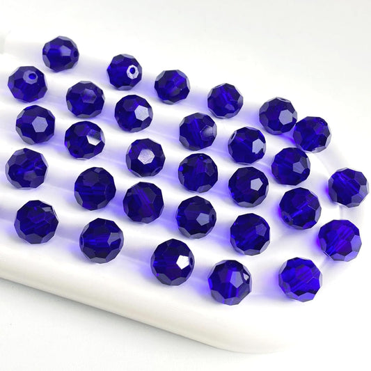 50 PCS 10mm Crystal Glass Beads Round Multiple Faceted Loose Spacer Glass Beads for DIY Handcrafte Bracelet Necklace Earring Jewelry Making(Sapphire)