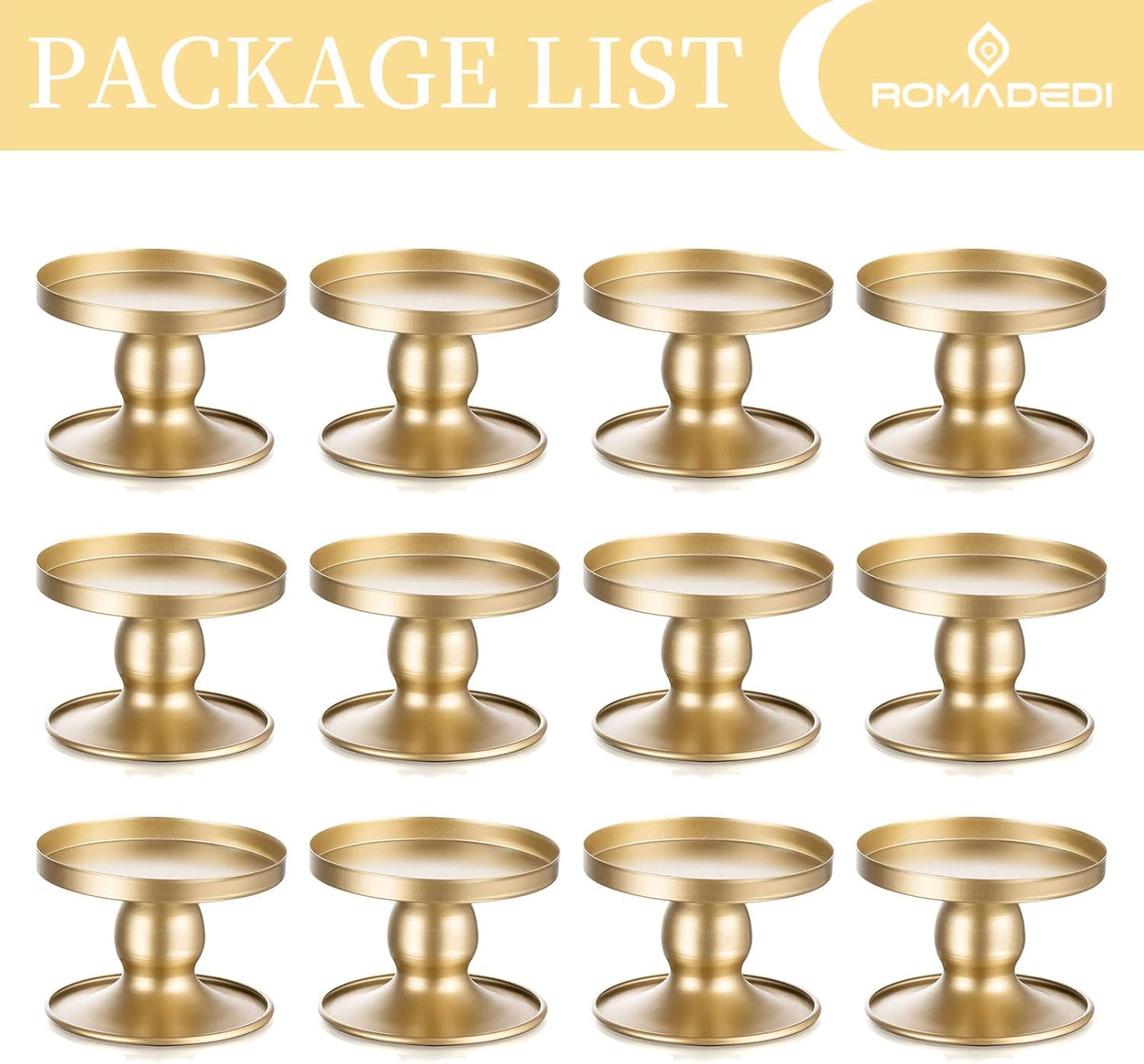 Candle Holders for Pillar Candles, Romadedi Gold Pillar & Taper Candle Holder, Small Metal Candle Stick Candle Holder for Wedding, Dining Room Table Centerpiece, Holiday Decor, 12 Pcs