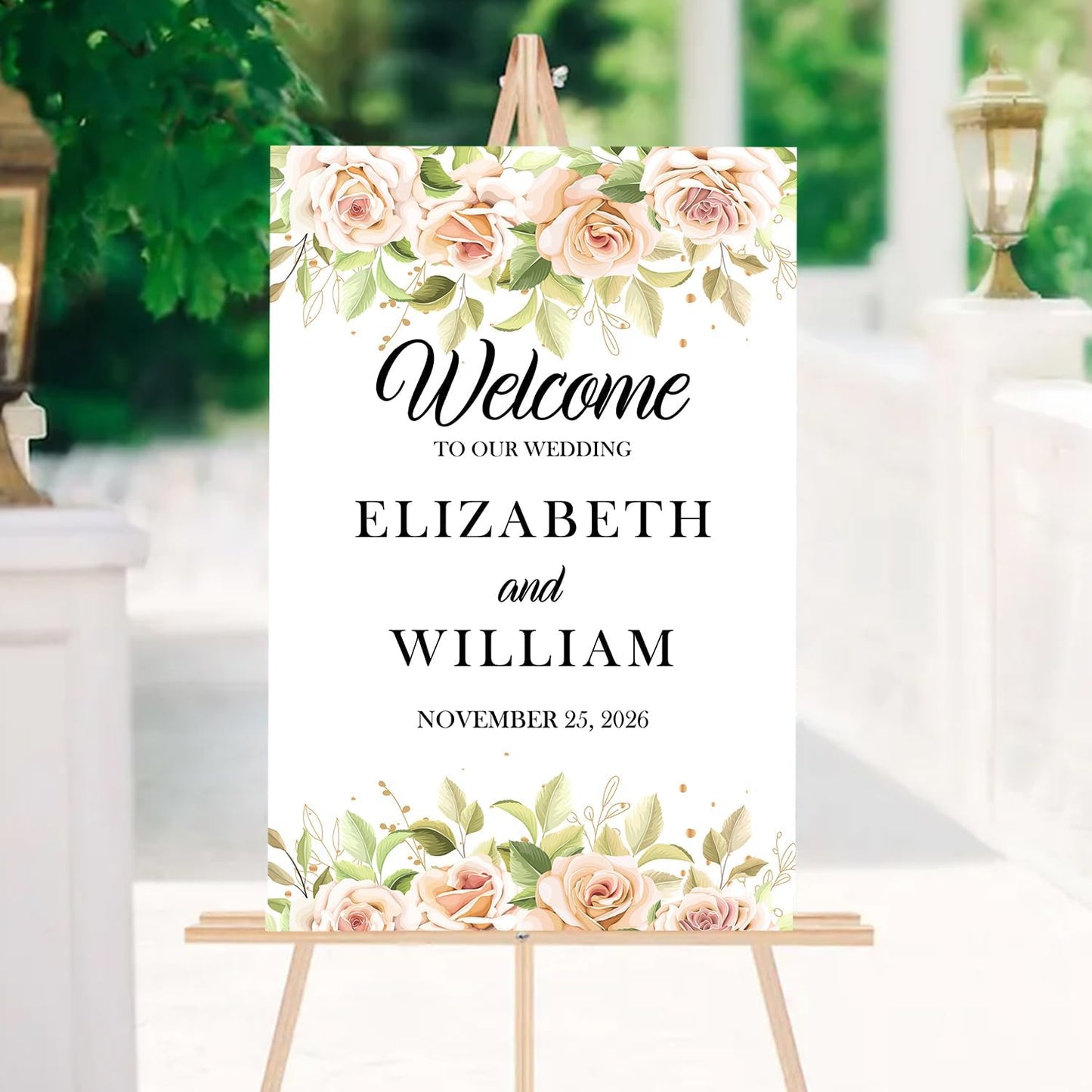 Gentle Pink Rose Wedding Welcome Sign, Minimalist Floral Template, Editable Printable Sign for Ceremony or Reception