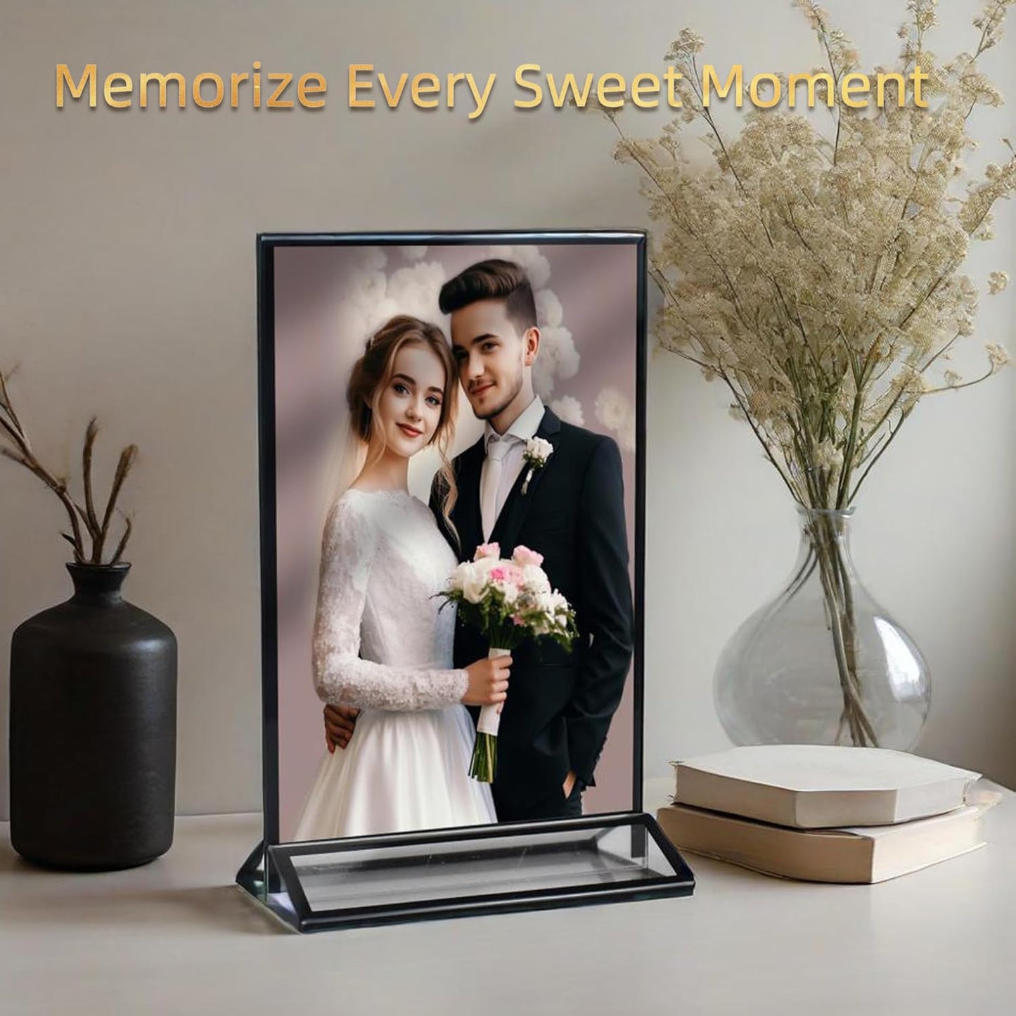 5x7 Inches Clear Picture Frames 6 Pack Acrylic Sign Holders, Double-sided Menu Stands Wedding Table Numbers Holders, Table Top Display Sign Stand Plastic Flyer Holder Vertical Photo Stand, Black