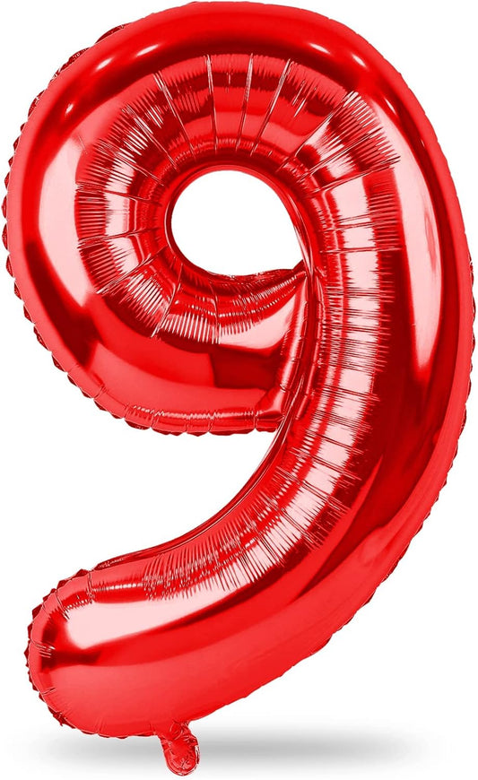 Red 9 Balloons for Boys, 40 Inch Large Foil Number Balloons Set 0-9, Self Inflating Digital 9 Helium Balloon for Girls Women Men Age Birthday Anniversary Party Decorations Photo Shoot Supplies