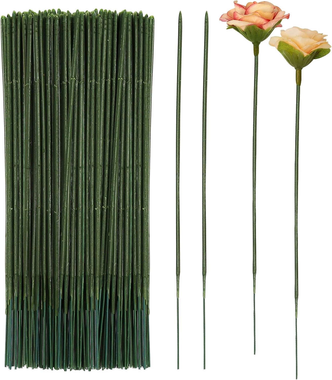 Anjmd 200 Pieces Floral Stem Wire, Artificial Flower Rod, Green Florist Wires for Flower Arrangement Supplies Crafts Bouquet Wreath Making (17CM)