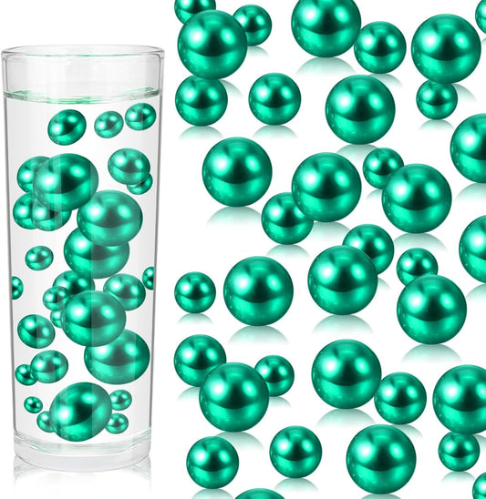 100PCS Green Faux Pearls Beads for Centerpiece Vases, Vase Filler Faux Pearls, No Holes Filler Beads for Party Anniversary Birthday Wedding Table Decor, 14/20/30mm