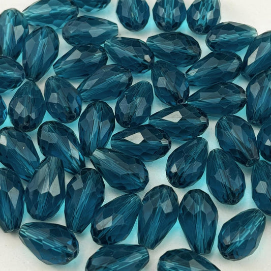 200pcs 3x5mm Teardrop Crystal Glass Beads for Jewelry Making, Faceted Vertical Hole Teardrop Glass Spacer Beads for Wind Chimes Bracelet Earring Necklace DIY Craft(Peacock Blue)