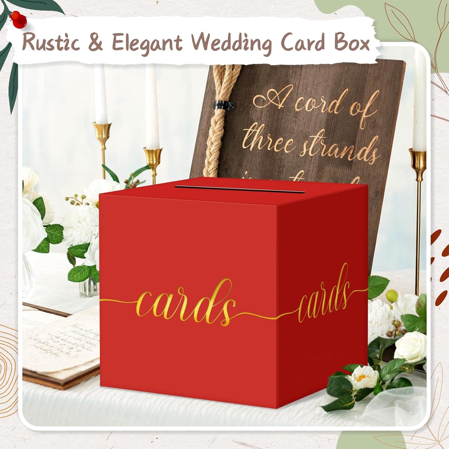 QIKSION Red Graduation Card Box, Gold Foil Gift Card Box for Graduation, Party, Wedding Reception, Birthday, Baby Shower, Raffle