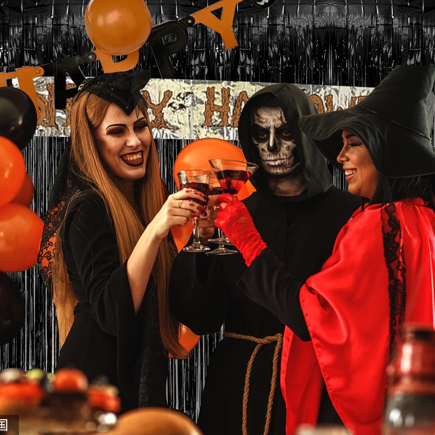 2 Pack Black Party Streamers Backdrop Tinsel Foil Fringe Curtains Halloween Party Decorations Birthday Wednesday Twilight Party Decorations Graduation Wizard Party Supplies