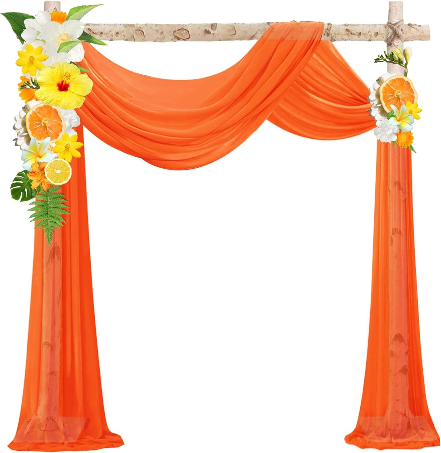 VOK Orange Wedding Arch Draping Fabric Chiffon Fabric, 29in x 18Ft Sheer Chiffon Outdoor Curtain for Wedding Ceremony Birthday Party Decoration (Orange,1 Panel)