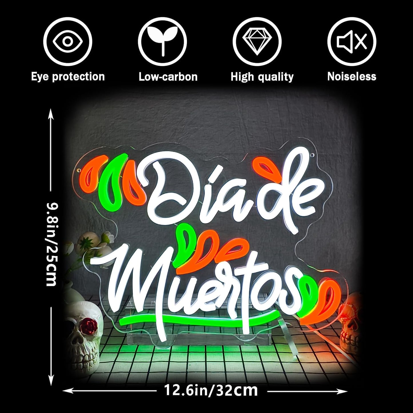 Mexican Dia De Los Muertos Neon Sign Day of the Dead Neon Sign Dimmable LED Neon Light for Home Bar Decor Dia De Los Muertos Party Decoration