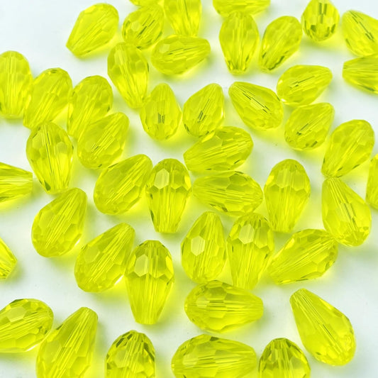 50pcs 10x15mm Teardrop Crystal Glass Beads Vertical Hole Faceted Glass Teardrop Spacer Beads for Bracelets Necklace Earring DIY Jewelry Making Craft(Gold Yellow)