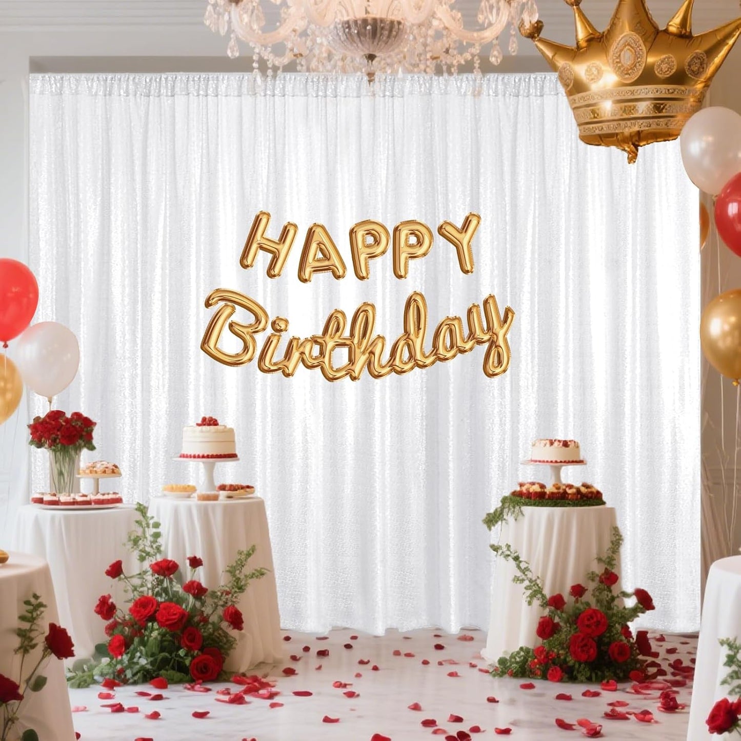 White Sequin Backdrop Curtain 4 Pieces 2FTx8FT Glitter Photography Backdrop for Party Wedding Birthday Christmas Decorations