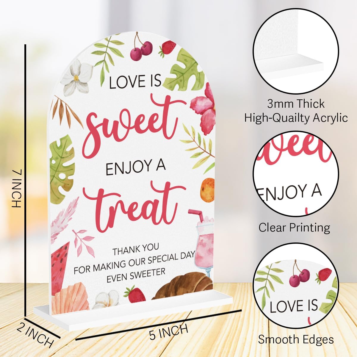 Love Is Sweet Sign for Dessert Table Acrylic Arch Wedding Dessert Table Decor Wedding Bridal Shower Welcome Signs for Ceremony and Reception 7 x 5 Inches