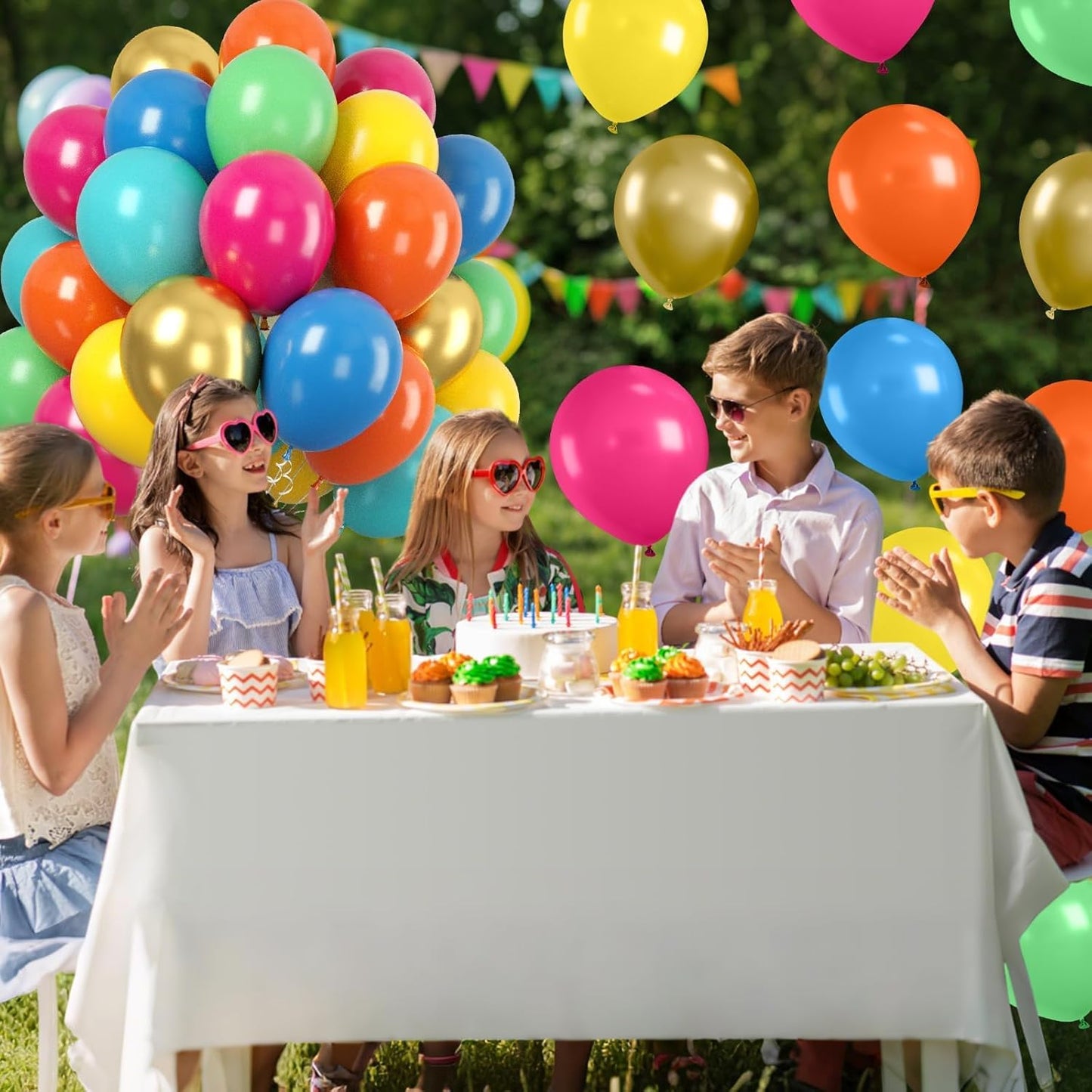 Paready Colorful Balloons Set, 50 Pcs Rainbow Metallic Gold Balloon, 12 Inch Teal Blue and Orange Hot Pink Yellow Balloons for Rainbow Easter Birthday Party Decorations