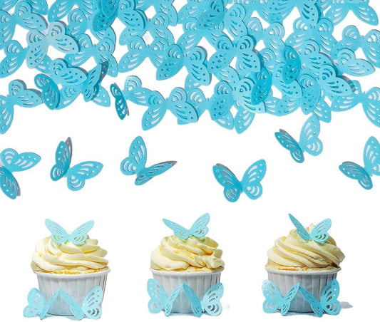 Edible Flowers Edible leaves &Edible butterflies Wafer Paper Cake Cupcake Toppers for Decorating Rice Paper Flower Food Decorations for Baking Girl Birthday Party Mix Size Color (Blue butteflies 60)