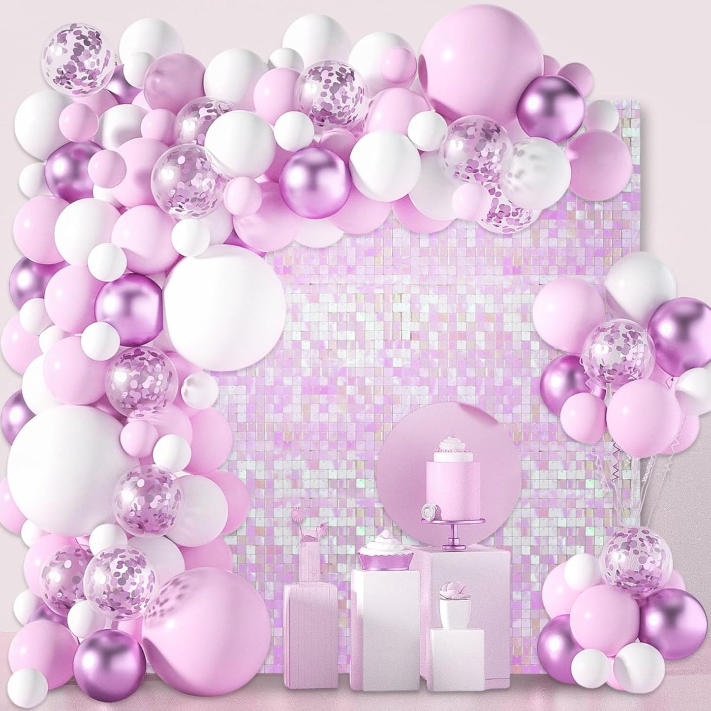 24PCS Colorful Light Pink Shimmer Wall Backdrop, Square Sequin Photo Backdrops Panel, Glitter Wall Background for Birthdays, Weddings, Christmas, Engagements, Disco Bachelorette Party Decor (3FTx4FT)