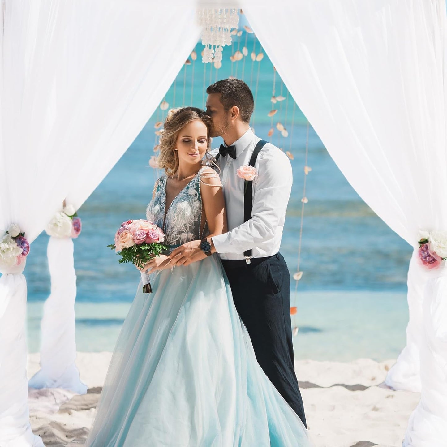 VOK White Wedding Arch Draping Fabric Chiffon Fabric, 29in x 18Ft Sheer Chiffon Outdoor Curtain for Wedding Ceremony Birthday Party Decoration (White,1 Panel)