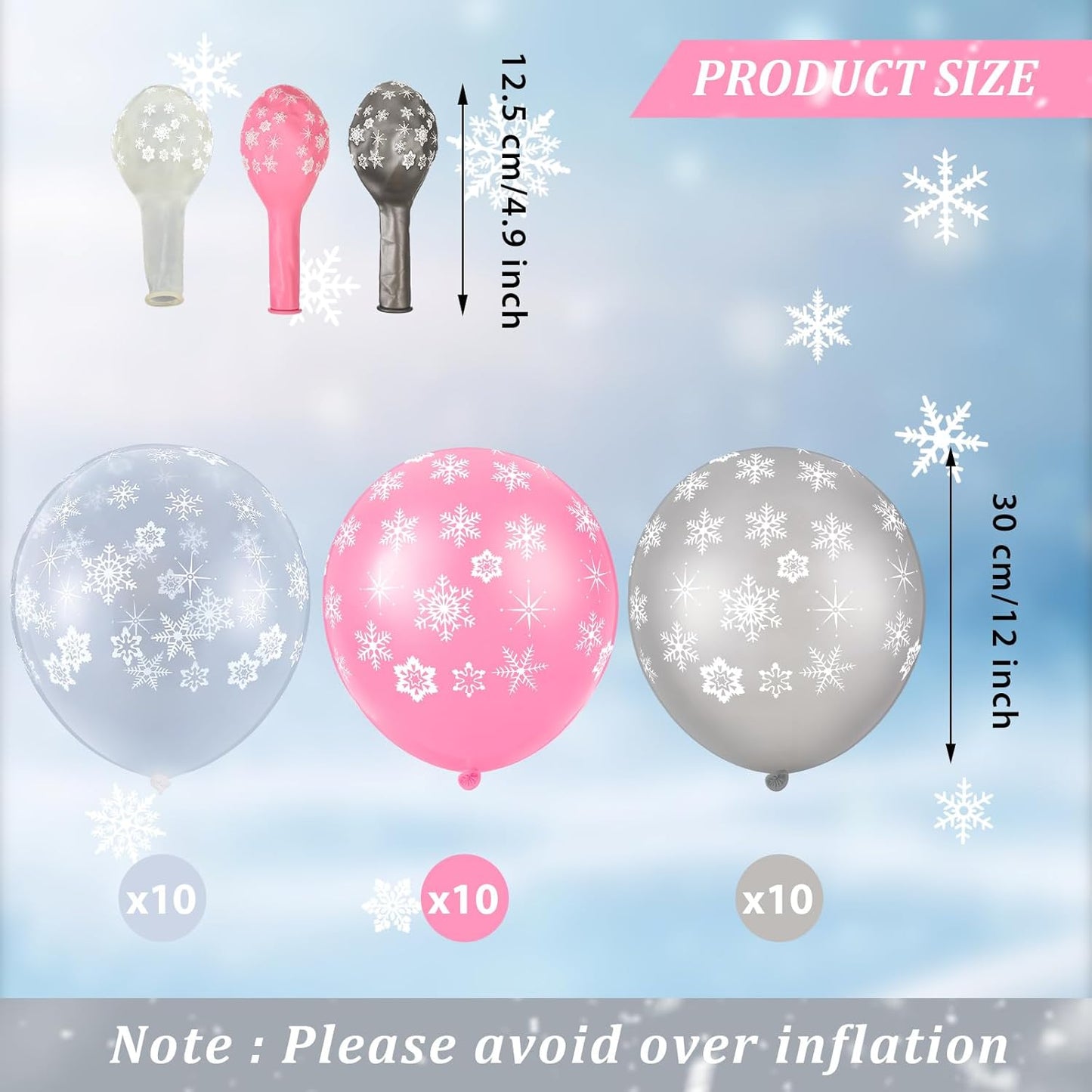 Skylety 40 Pieces Snowflake Balloons Bulk Winter Transparent Snowflake Latex Balloons for Christmas Birthday Wedding Party Decorations(Pink, Silver, Clear)