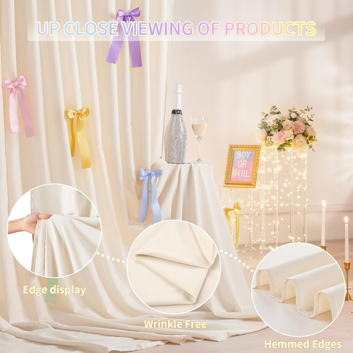 Ivory Backdrop Curtain: 5.8×8ft Backdrop Solid Color Wrinkle Resistant Background - Bridal Shower Wedding Graduation Ceremony Decoration