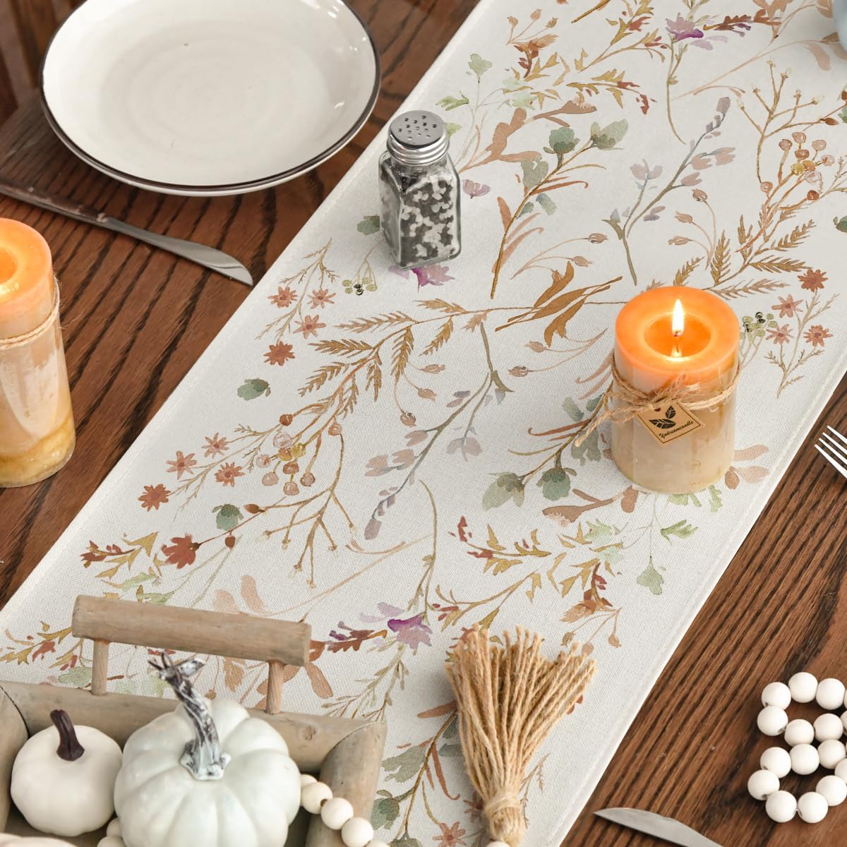 Artoid Mode Floral Leaves Fall Table Runner, Wild Flowers and Grasses Seasonal Autumn Kitchen Dining Table Decoration for Home Party Decor 13x90 Inch
