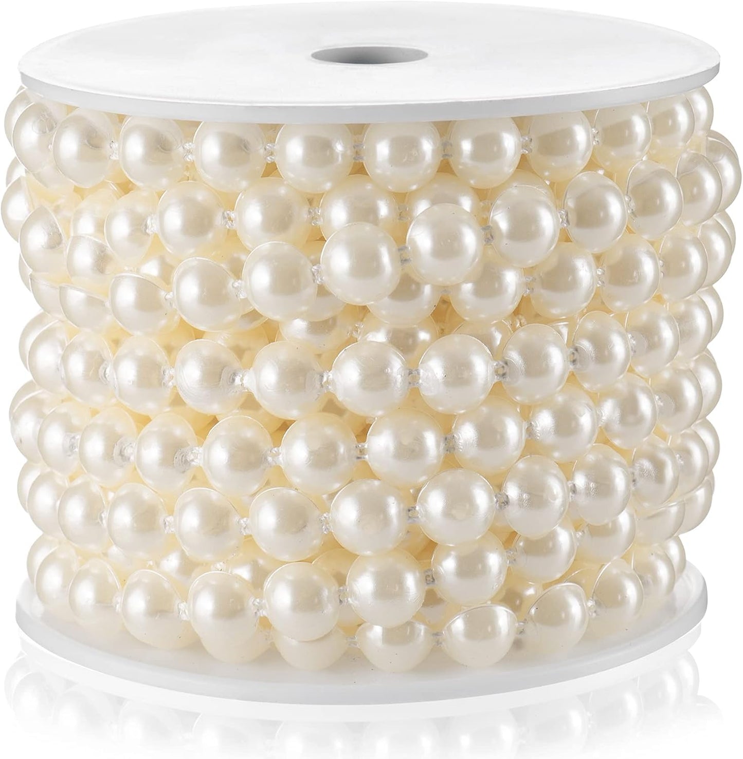 Half-Round Pearl Bead Garland String 11 Yards, 10MM Flat Pearl Beaded Spool Roll Crafts for Wedding Party Decoration (Ivory)