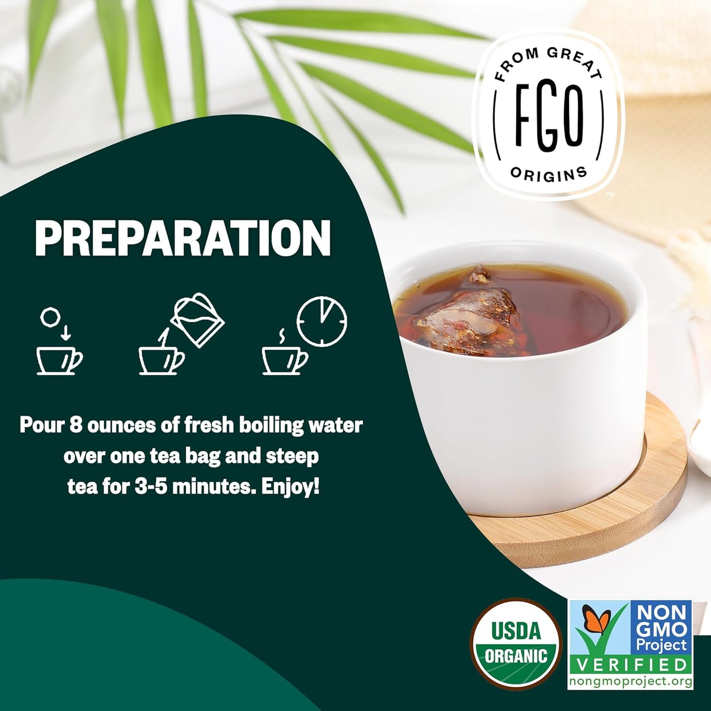 FGO Organic Elderberry Tea, 100 Count, Eco-Conscious Herbal Tea Bags, Resealabel Bag, Caffeine Free, Packaging May Vary (Pack of 1)