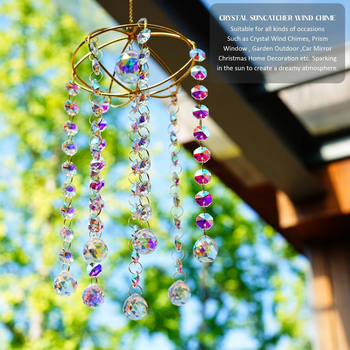 H&D HYALINE & DORA Planet Shape Gold Crystal Suncatcher Crystal Ball Prism Suncatcher Sun Catcher Windchime Indoor Outdoor Decor