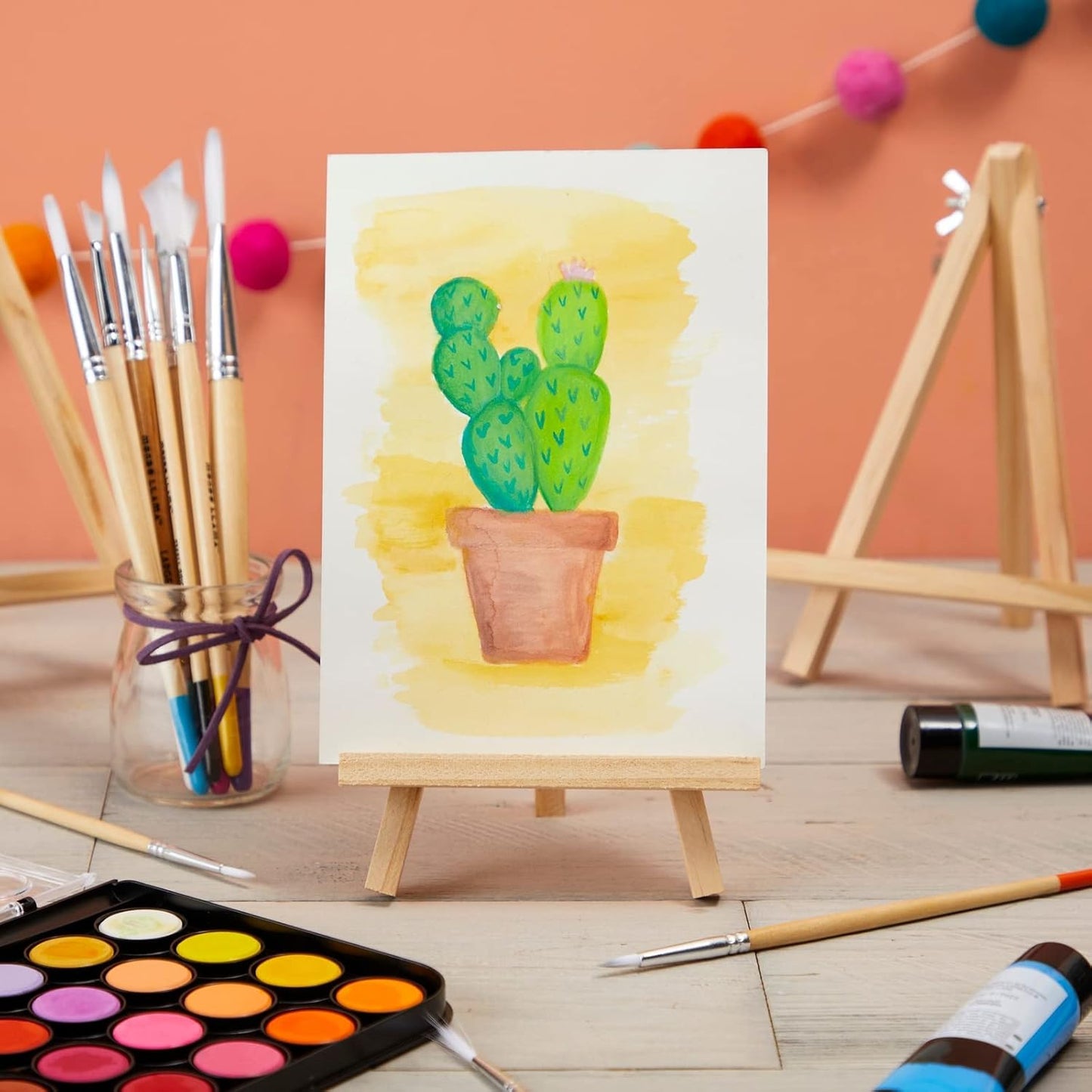 Juvale Mini Easel Stand - 7 in, Light Brown Lotus Wood, 6-Pack - Table & Desktop Display Stand - Place Card Holder & Photo Display