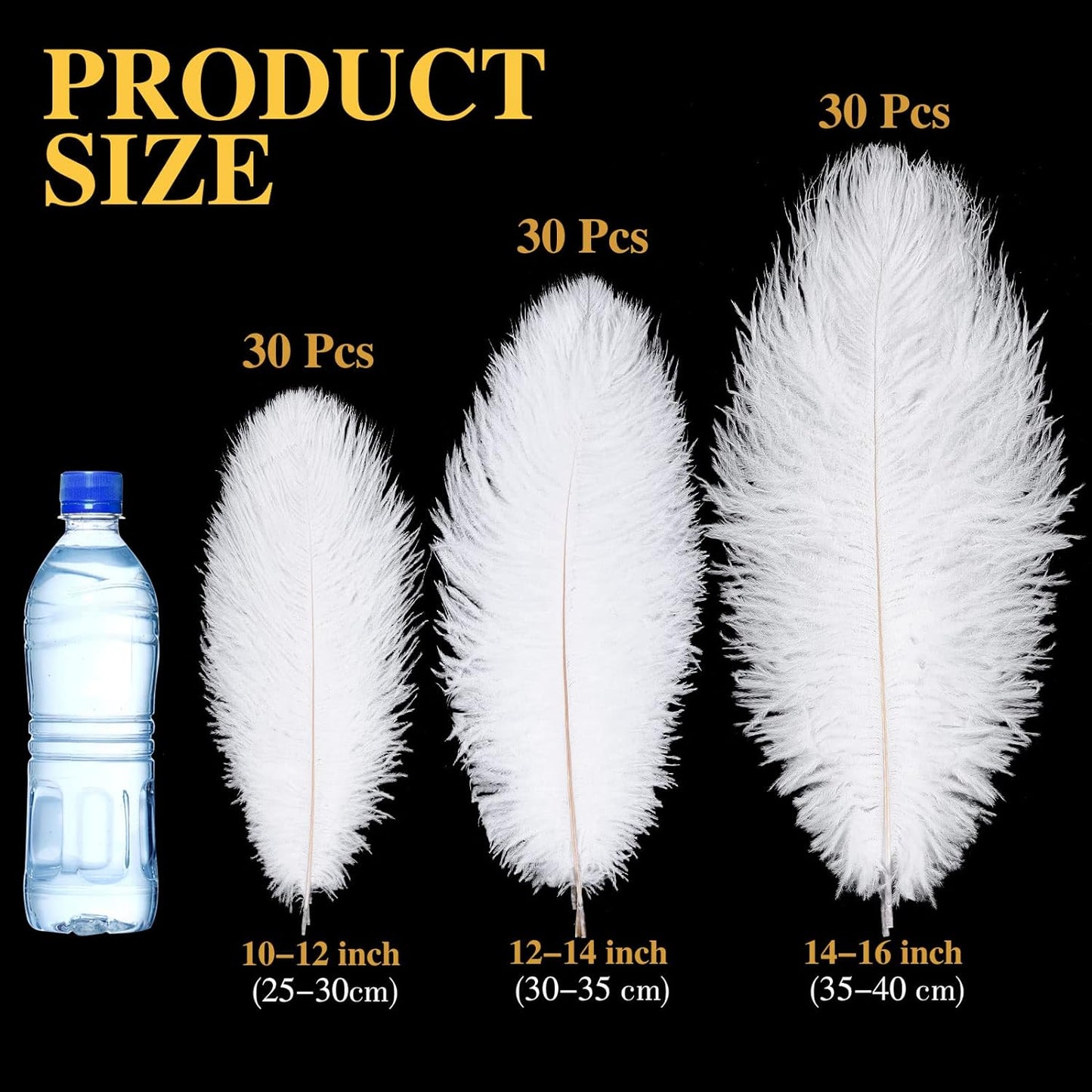 Maitys 90 Pcs Large Natural Ostrich Feathers Bulk 14-16 Inch (35-40cm) 12-14 Inch (30-35cm) 10-12 Inch (25-30cm) Ostrich Feathers Plumes for Centerpieces Wedding(White)