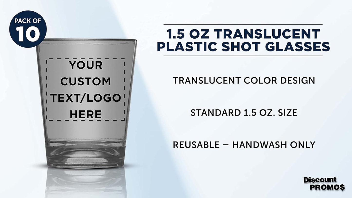 Custom Translucent Plastic Shot Glasses 1.5 oz. Set of 10, Personalized Bulk Pack - Acrylic, Great for Wedding, Party, Birthday, Gifts - Charcoal