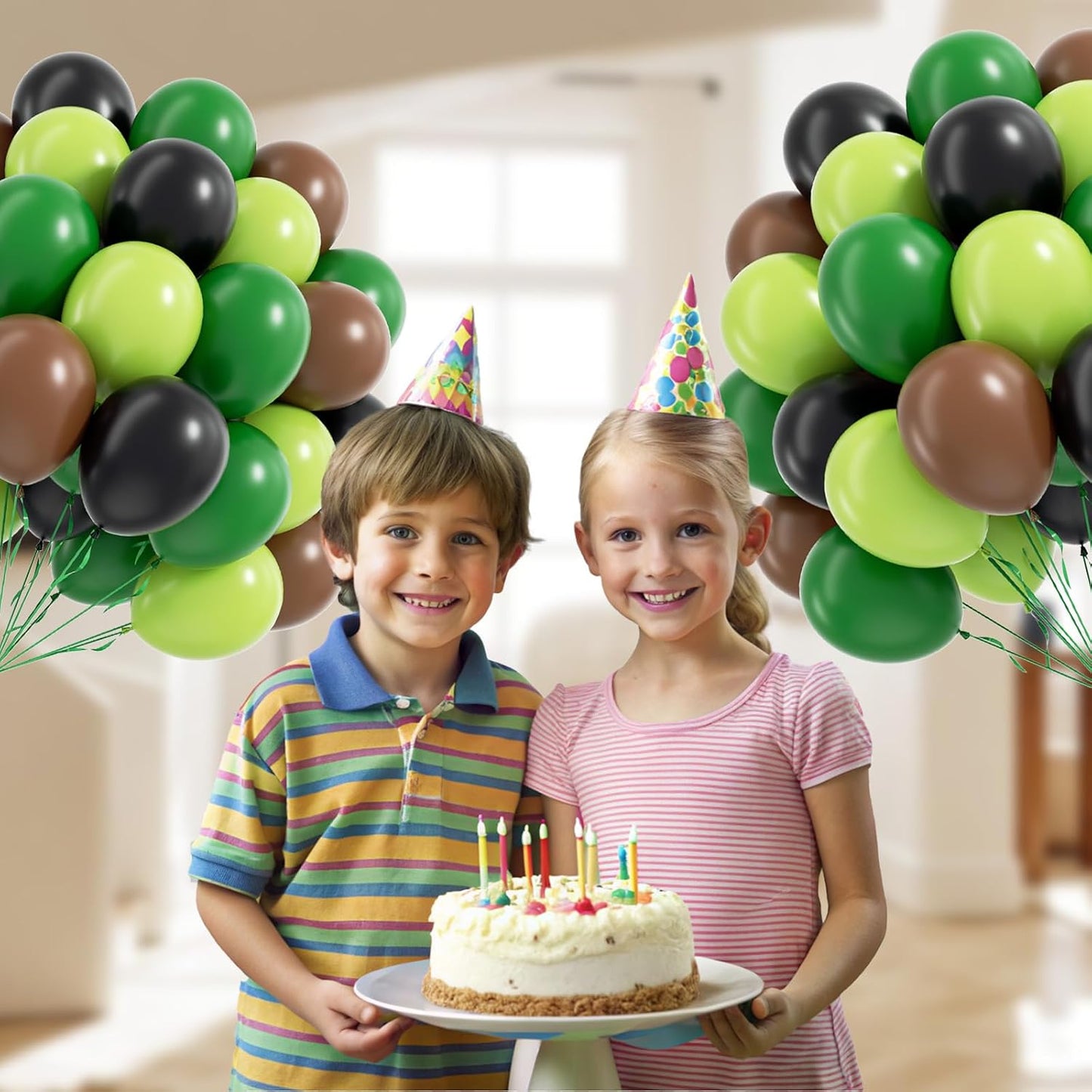 60pcs Green and Brown Balloons 12inch with Brown Black Dark Lime Green Balloons for Jungle Video Game Theme Baby Shower Birthday Party Decorations