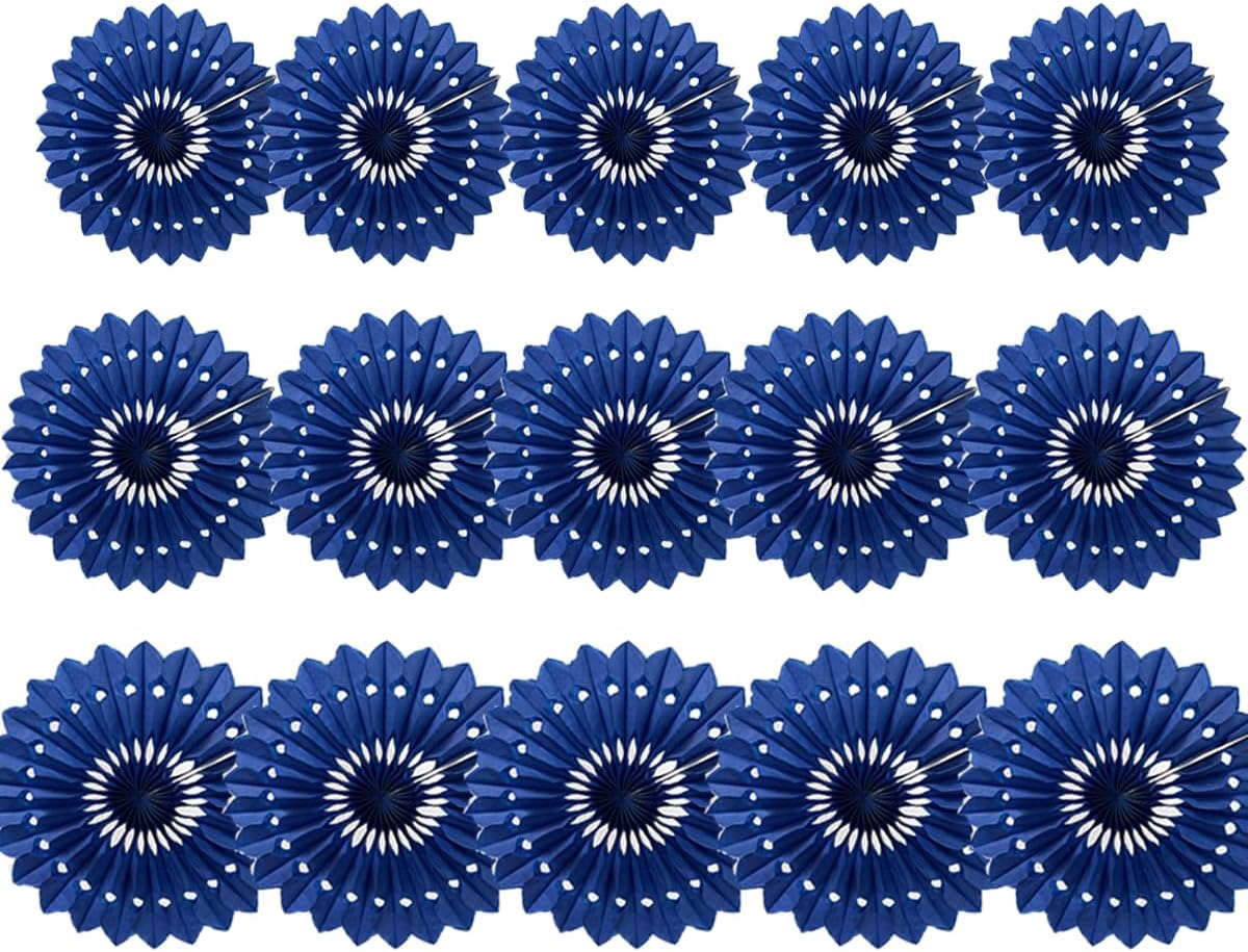 15pcs 6'' 8'' 10'' Royal Blue Paper Fans Decorations Round Tissue Paper Fans Hanging Paper Fans Set Party Paper Honeycomb Fans Decorations for Party Birthday Wedding Events