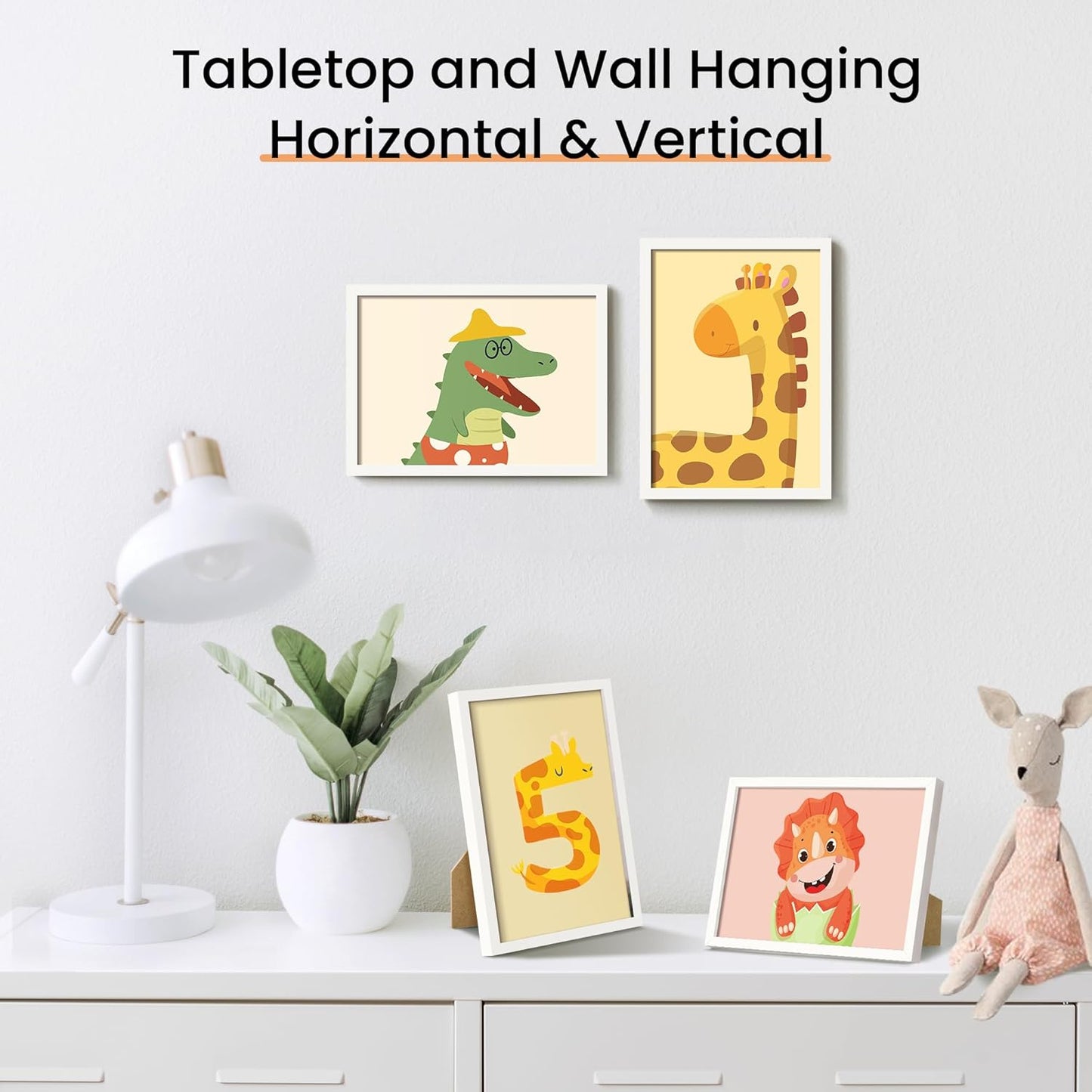 upsimples 5x7 Picture Frame Set of 3, Made of High Definition Glass for 5 x 7 White Frames, Wall and Tabletop Display Thin Border Photo Frame for Home Décor