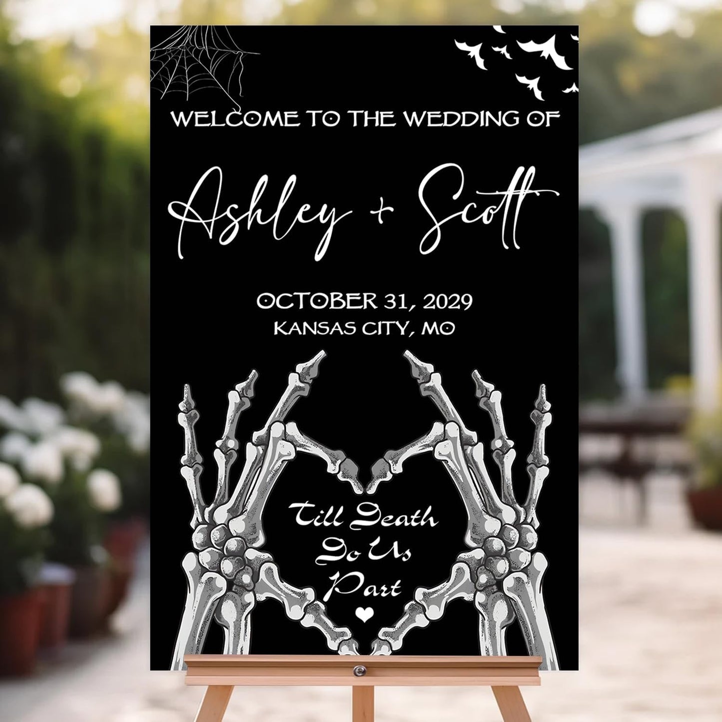 Gothic Halloween Wedding Welcome Sign, Til Death Do Us Part, 4mm Thick Plastic, 12"x18", Ground Stake