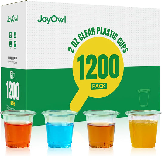 1200 pack 2 OZ Plastic Shot Glasses, Mini Disposable Shot Cups for Party, Events, Whiskey and Wine Tasting