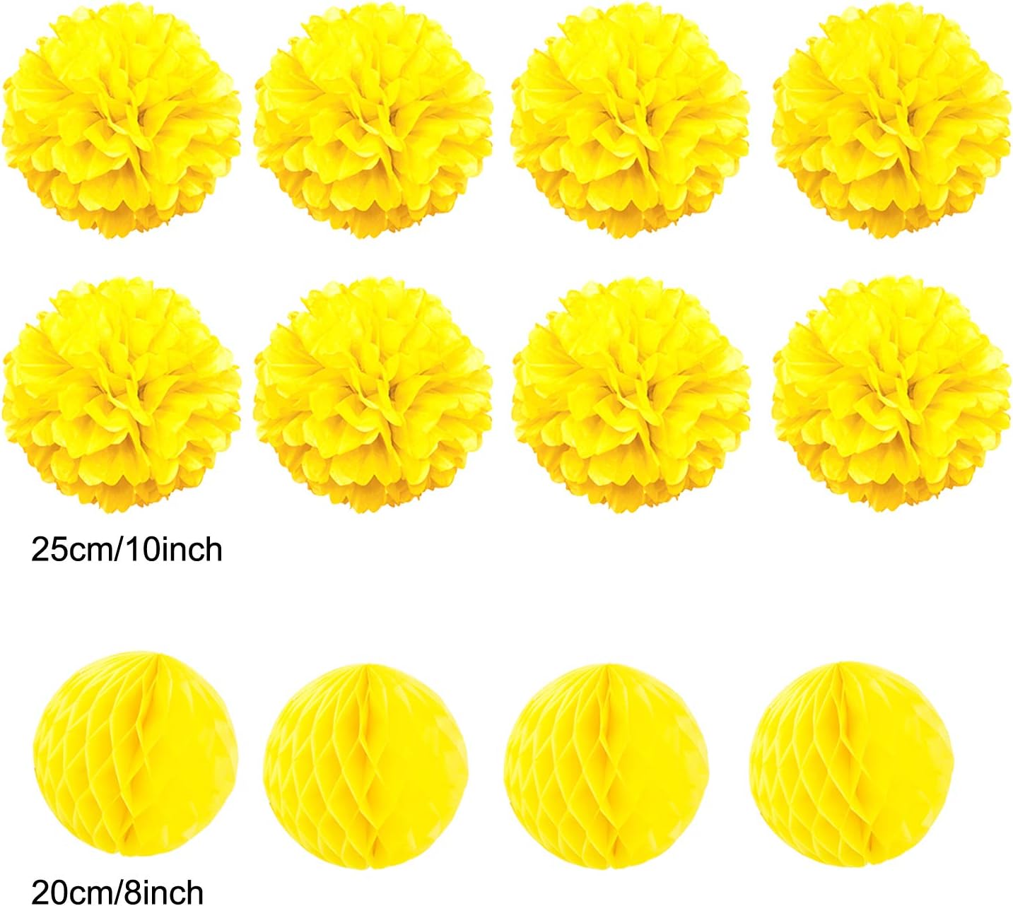 Hanging Paper Fan Set, Tissue Paper Pom Poms Flower Fan and Honeycomb Balls for Birthday Baby Shower Wedding Festival Decorations - Yellow