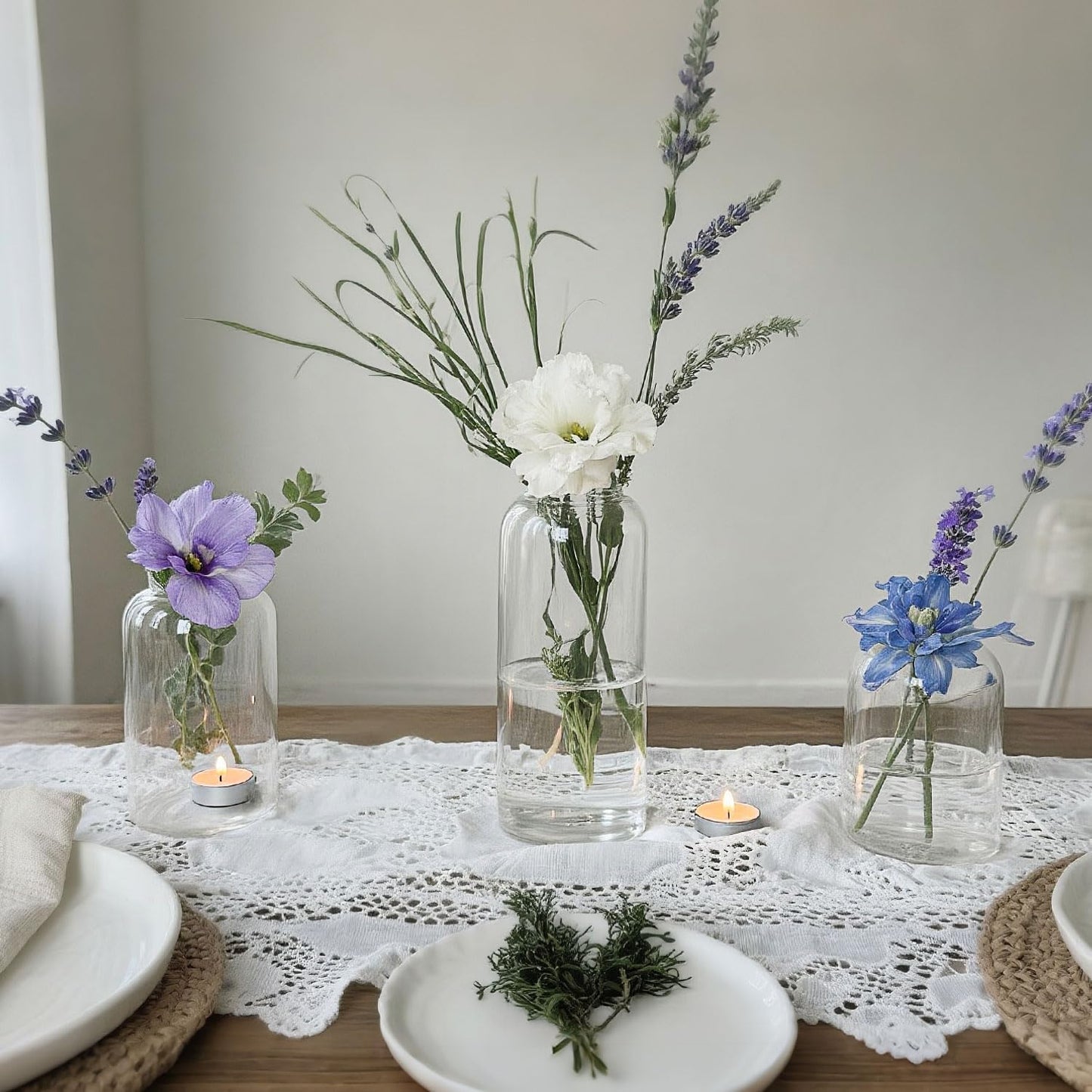 Glass Bud Vases Set of 6 Clear Flower Vase for Centerpieces Shelf, 3.9'' 4.9'' 6.7'' Modern Small Vases for Living Room Bedroom Office Home, Decor for Wedding House Warming Party