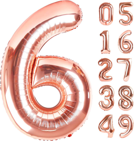 40 Inch Rose Gold Mylar Foil Number 6 Birthday Balloon, Digital Balloons for 6 16 Boy Girl Party Decorations Supplies, Rose Gold Big Helium Balloon Numbers for 26 36 46 60 Men Women Anniversary